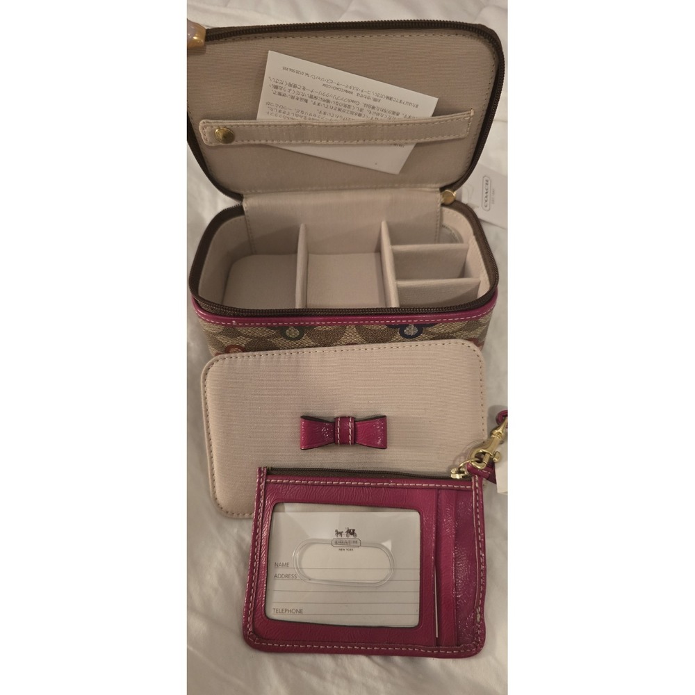 NWT, Coach Jewelry Box & Coin Purse Set‎ In Pink & Brown Signature Leather - Picture 4 of 5